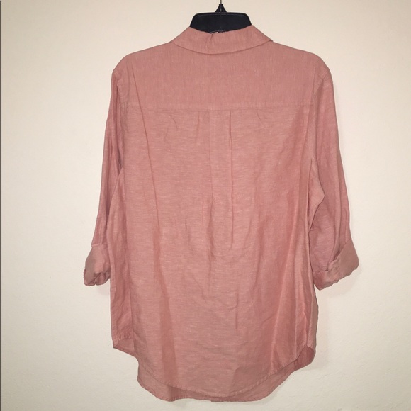 Liz Claiborne Linen Tunic Shirt Rose Dawn White L - Picture 3 of 6